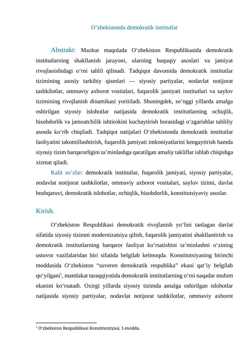 O’zbekistonda demokratik institutlar