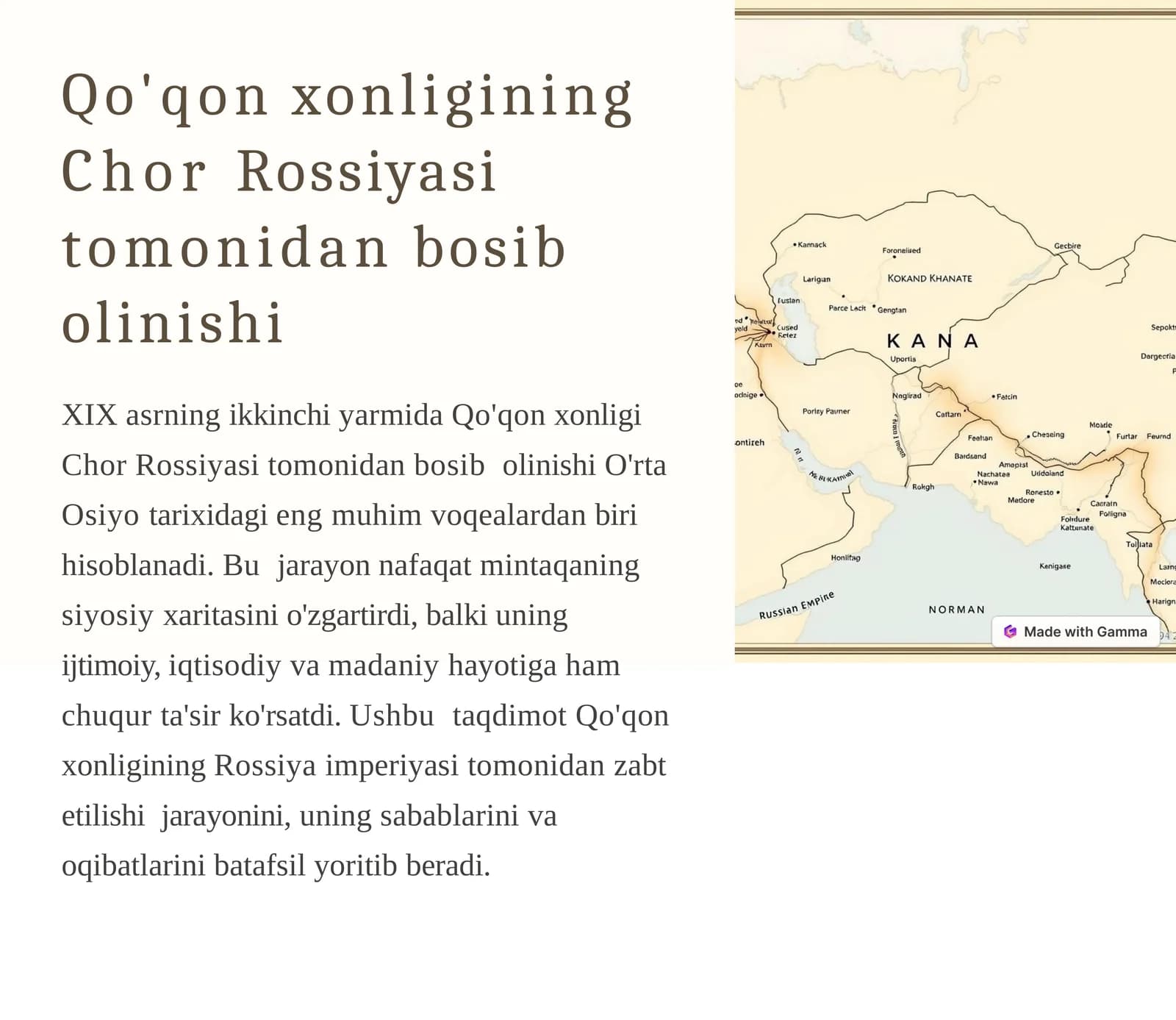 Qo'qonxonligining ChorRossiyasitomonidanbosibolinishi