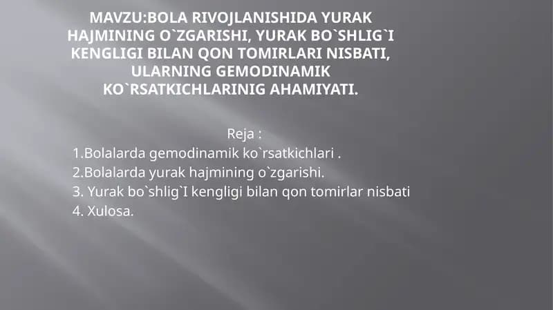 Yurak va qon tizimining ko'rsatkichlari