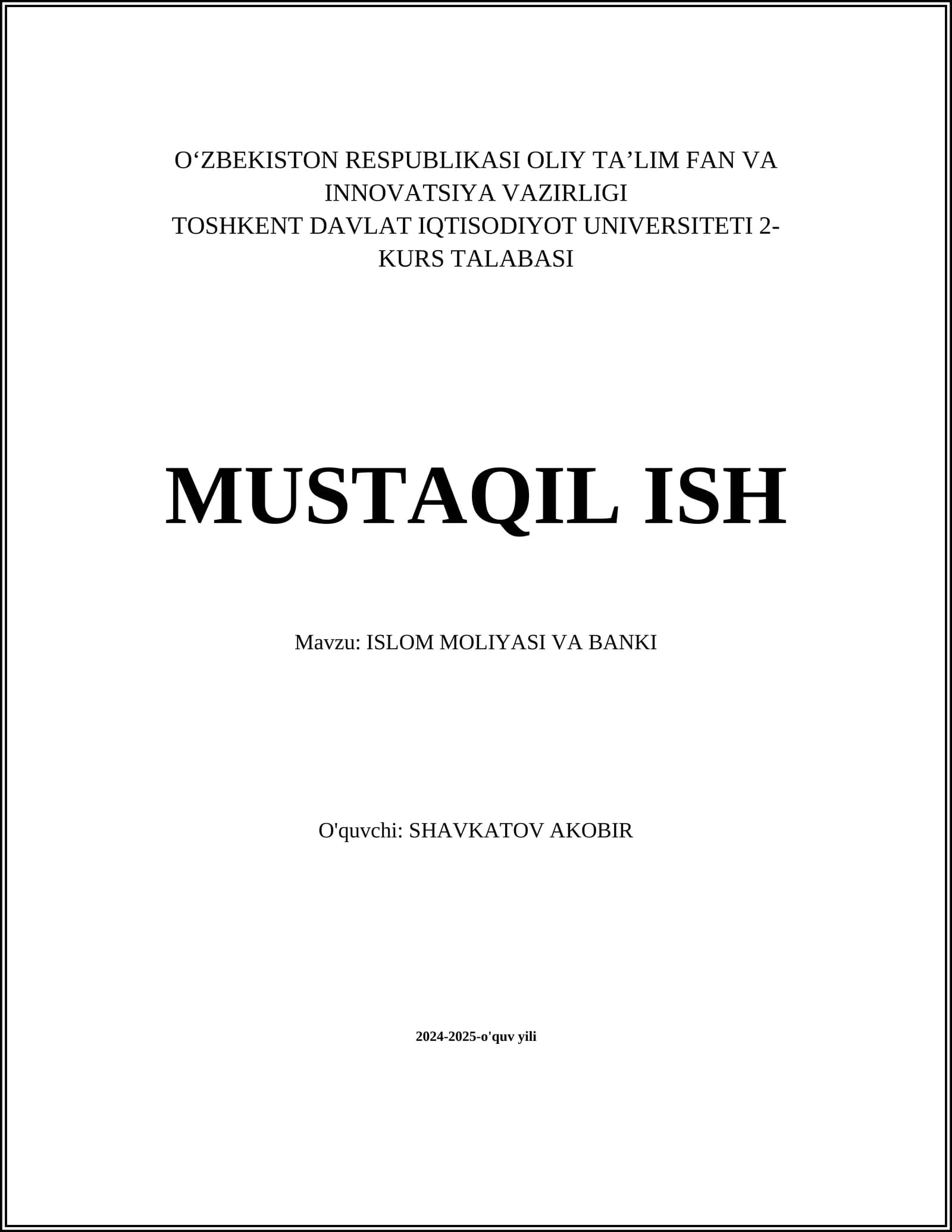ISLOM MOLIYASI VA BANKI