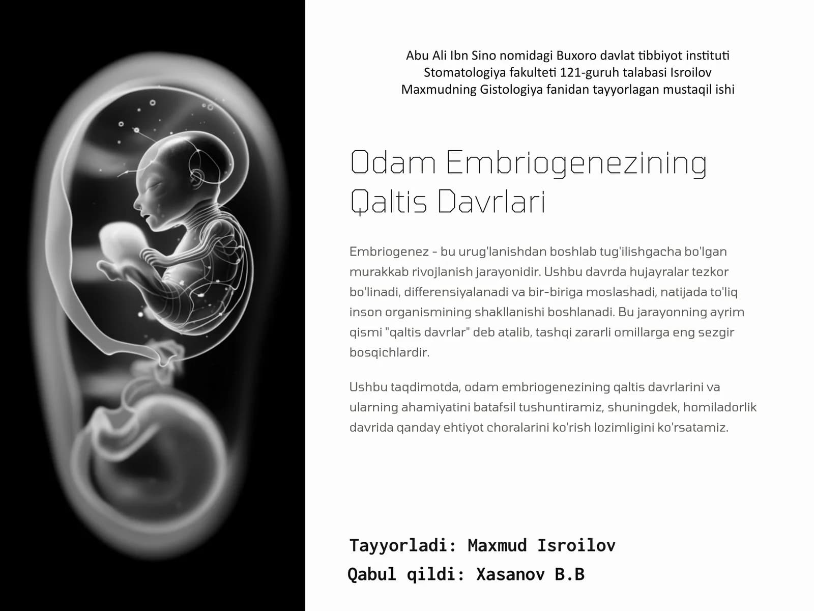 Odam Embriogenezining Qaltis Davrlari