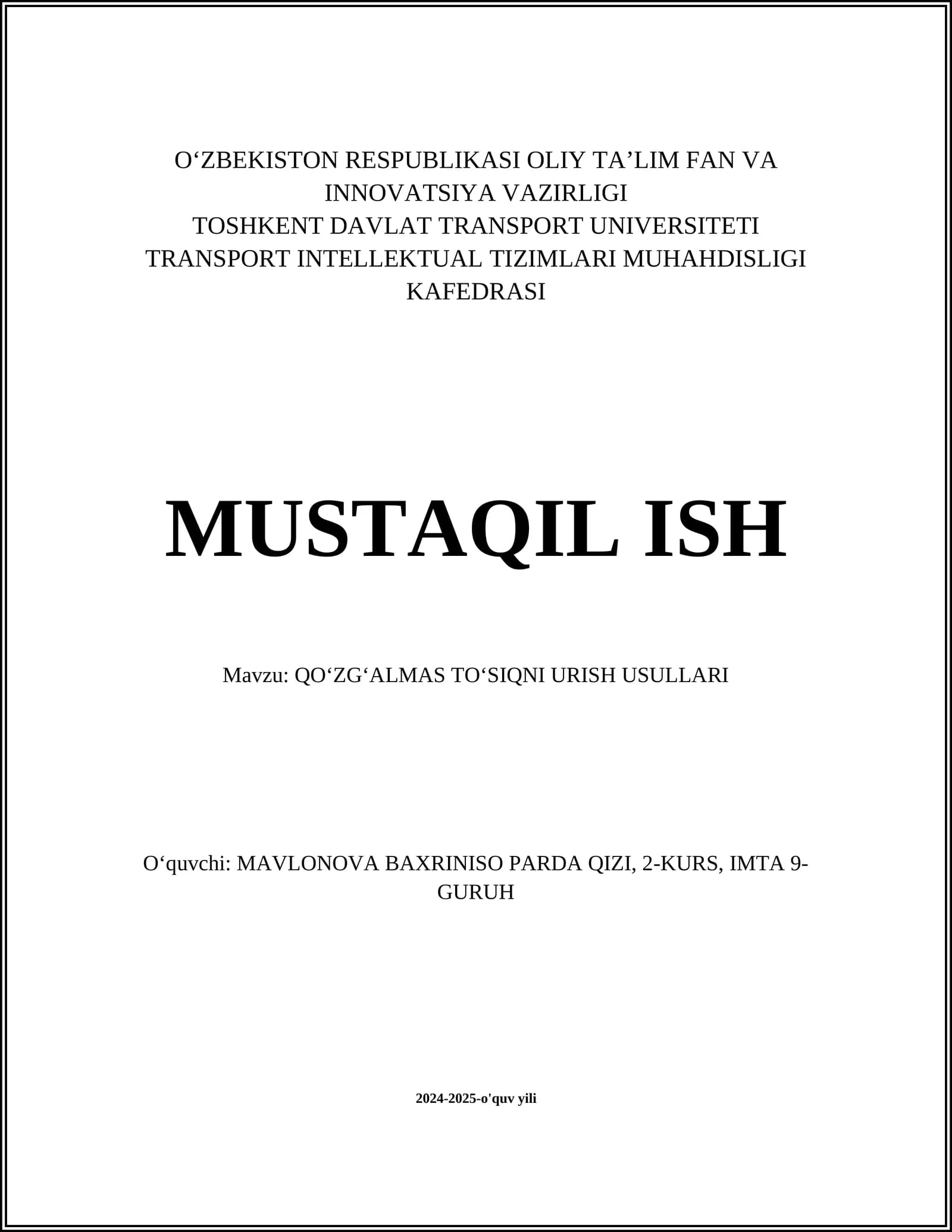 QOʻZGʻALMAS TOʻSIQNI URISH USULLARI