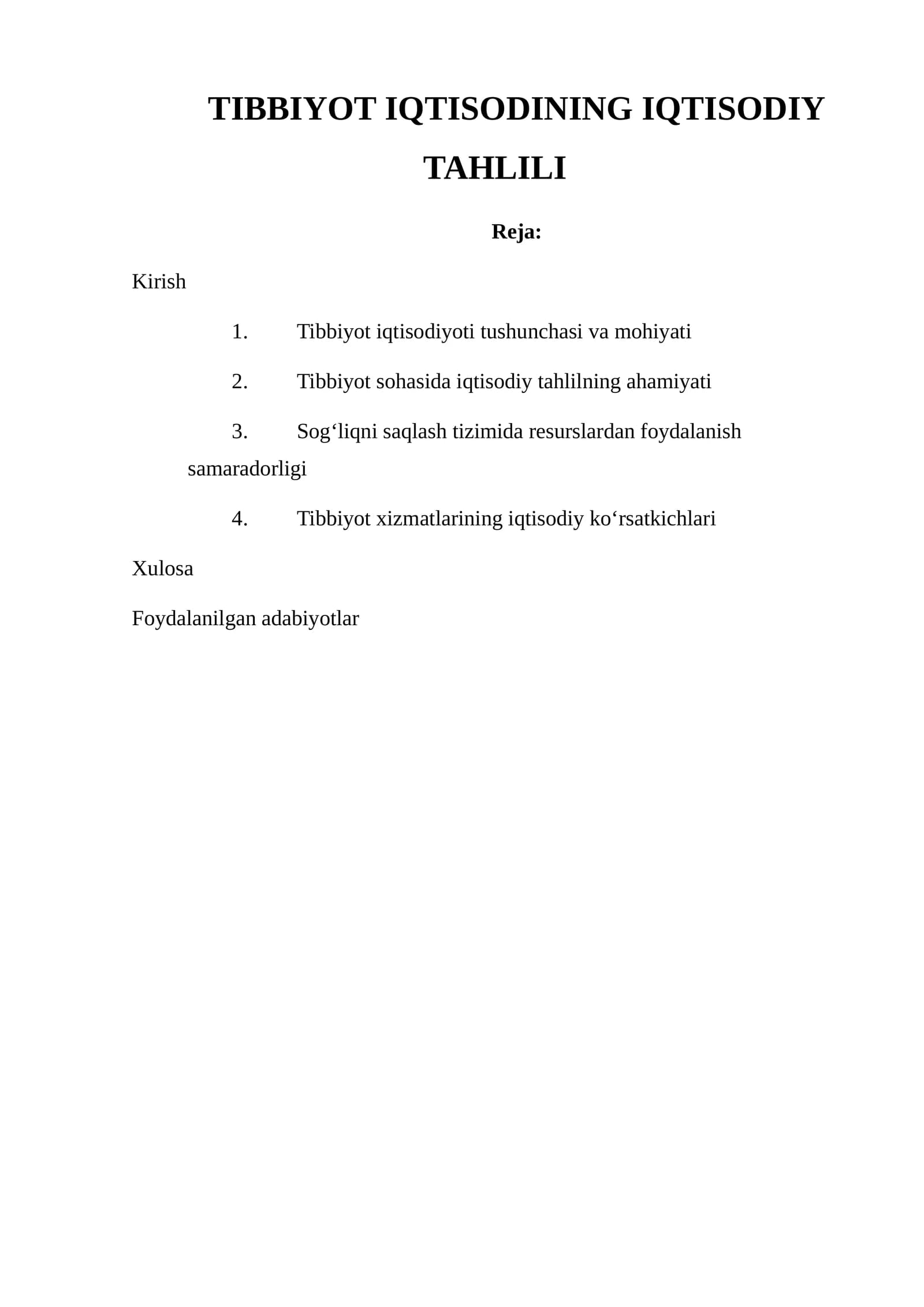 TIBBIYOT IQTISODINING IQTISODIY TAHLILI