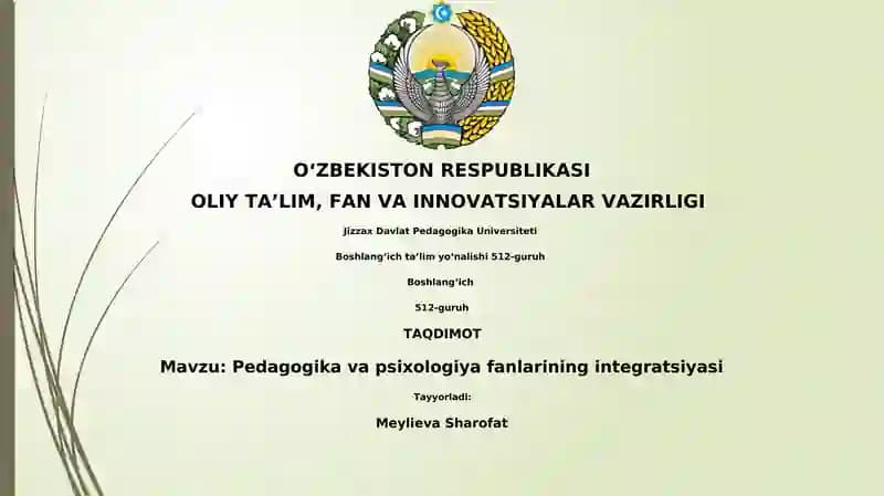 Pedagogika va psixologiya fanlarining integratsiyasi