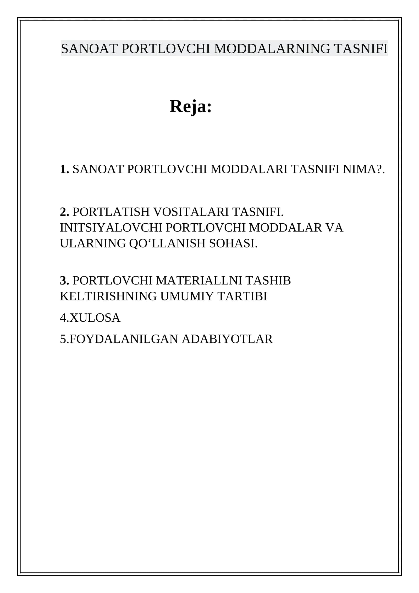 SANOAT PORTLOVCHI MODDALARNING TASNIFI