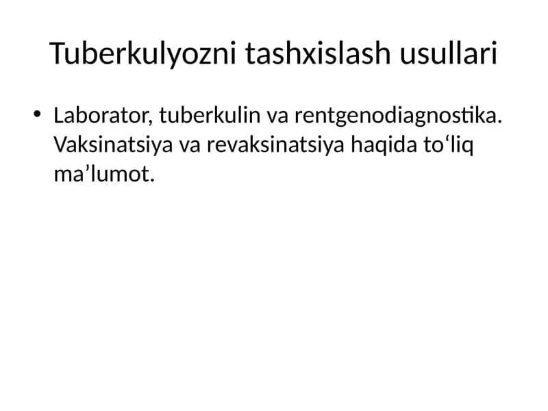 Tuberkulyozni tashxislash usullari