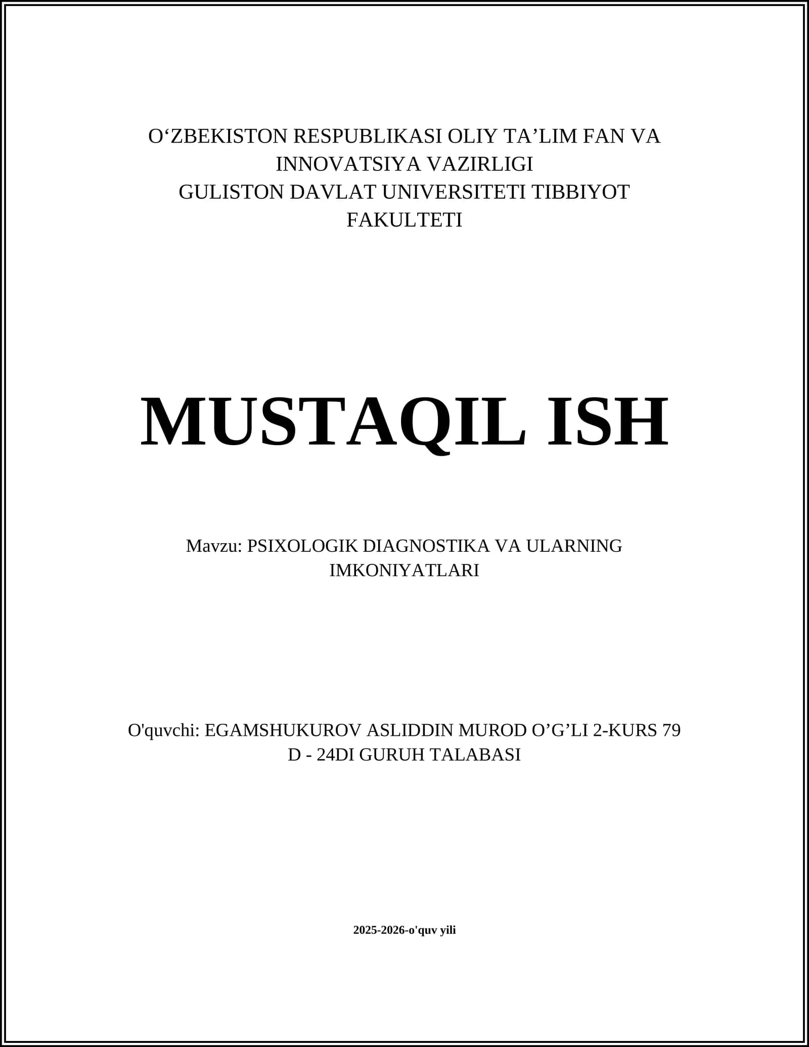 PSIXOLOGIK DIAGNOSTIKA VA ULARNING IMKONIYATLARI