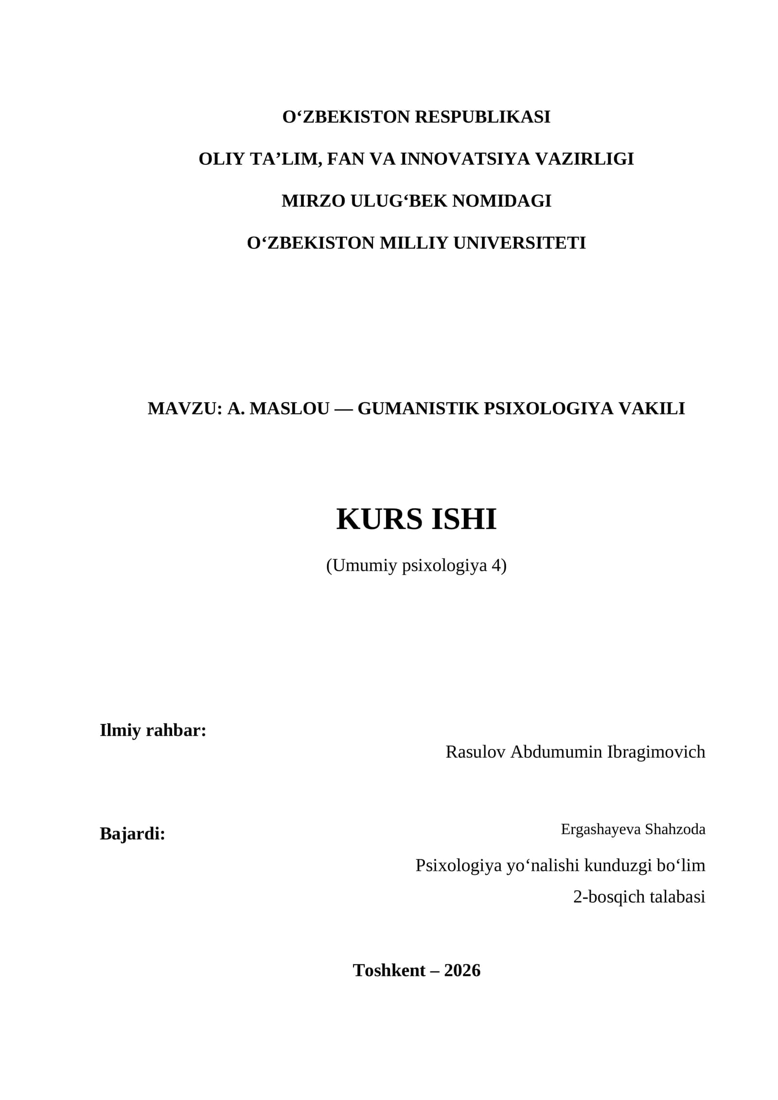 A. MASLOU — GUMANISTIK PSIXOLOGIYA VAKILI