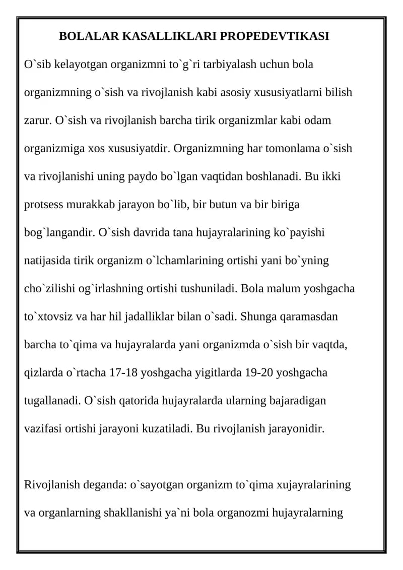 BOLALAR KASALLIKLARI PROPEDEVTIKASI