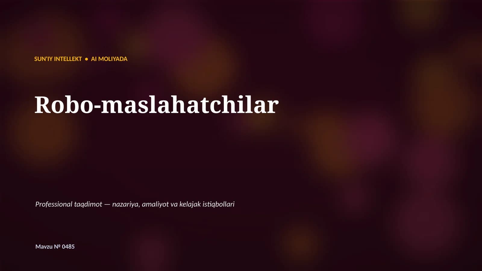 SUN'IY INTELLEKT • AI MOLIYADA
