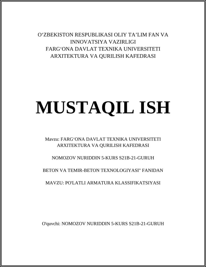 PO'LATLI ARMATURA KLASSIFIKATSIYASI