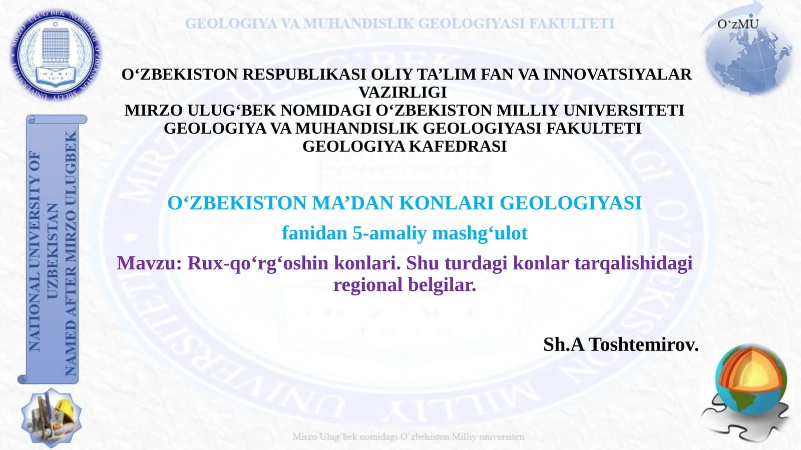 O‘zbekiston Ma’dan konlari Geologiyasi