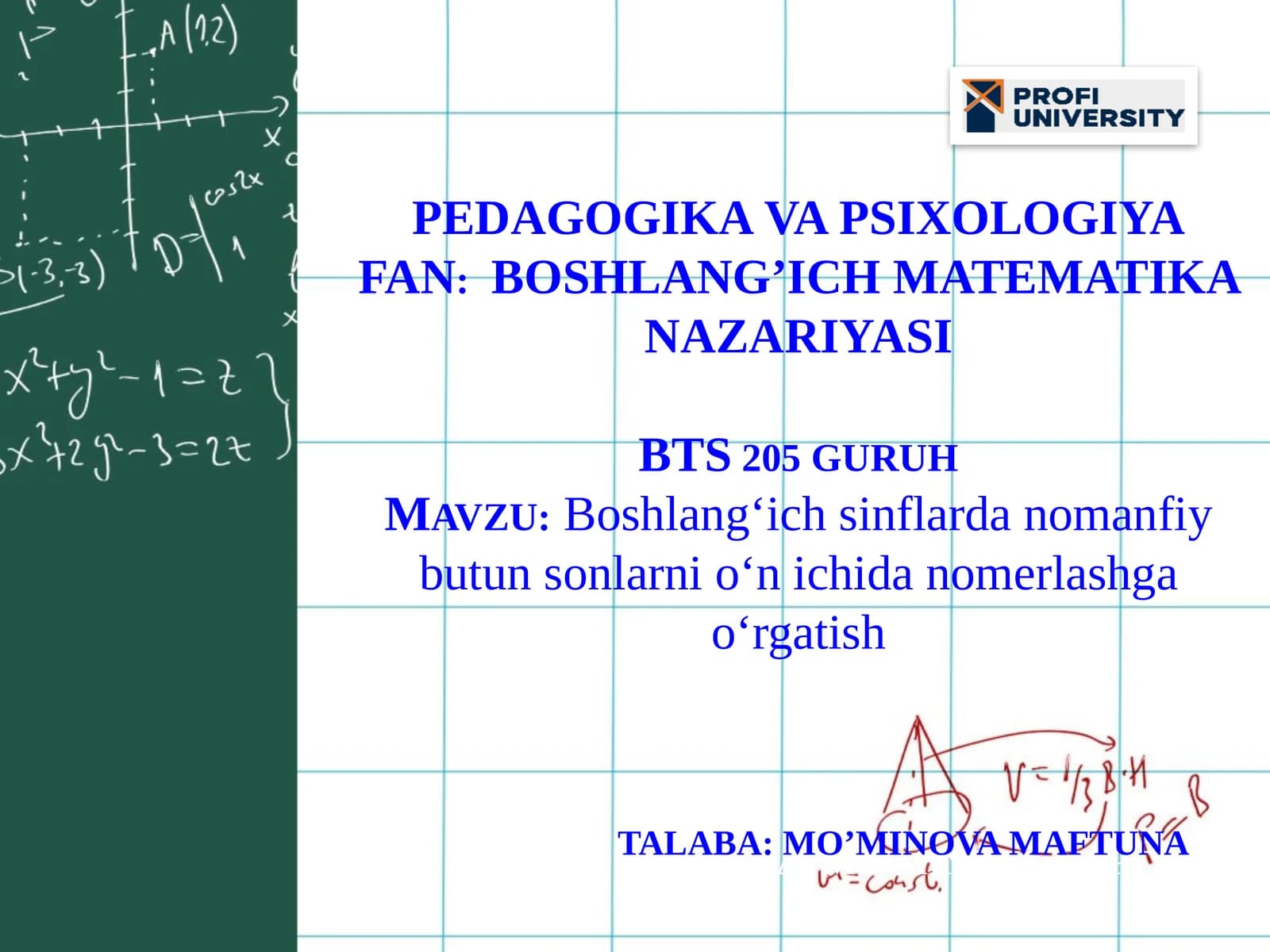 BOSHLANG’ICH MATEMATIKA NAZARIYASI
