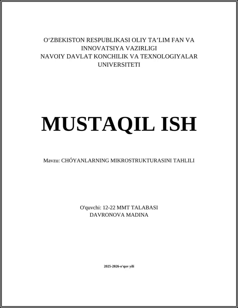 CHÓYANLARNING MIKROSTRUKTURASINI TAHLILI