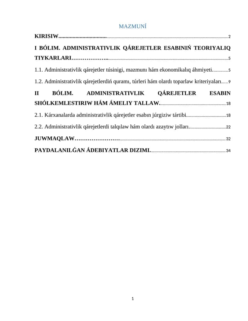 Administrativlik qárejetler esabi