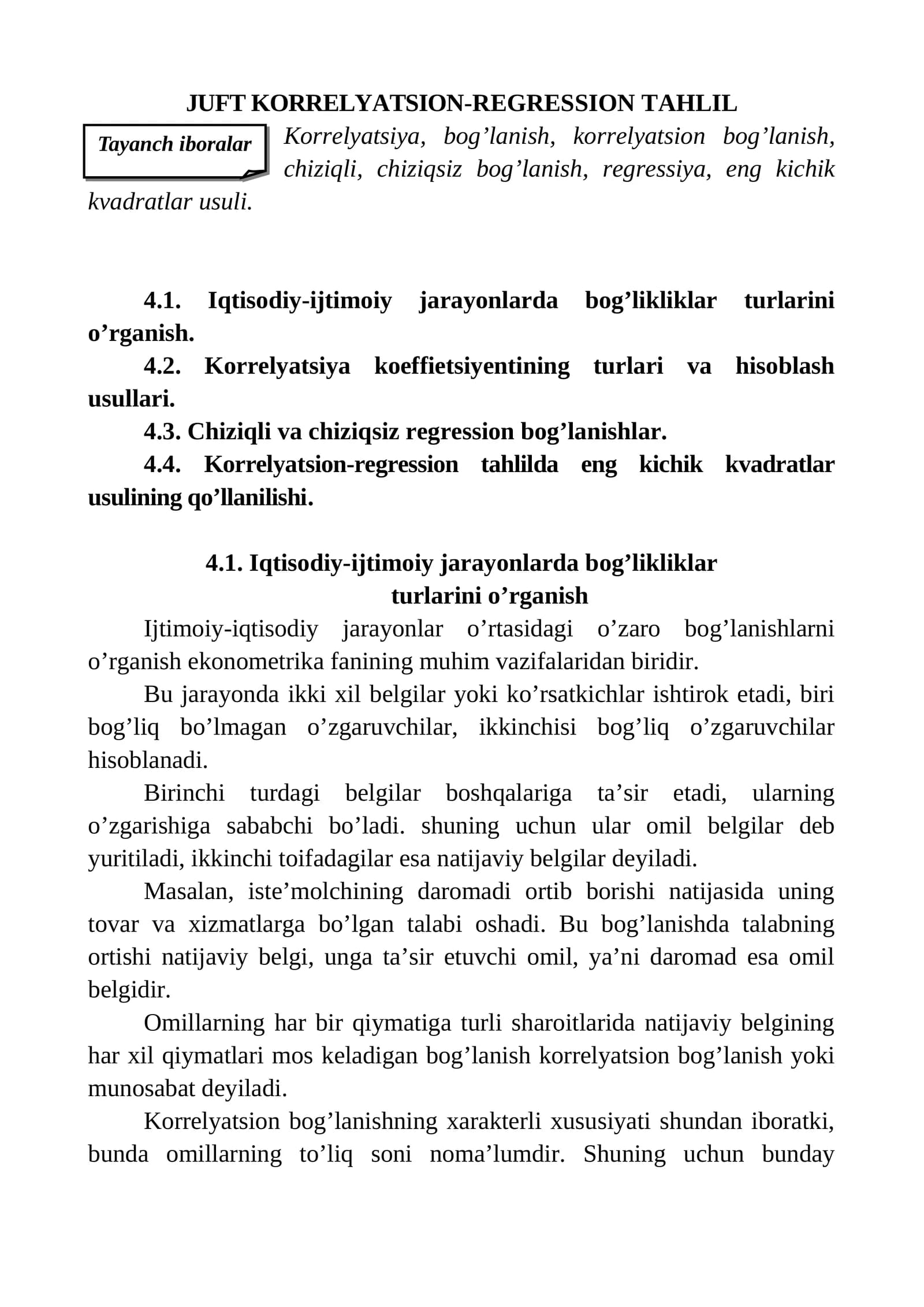 JUFT KORRELYATSION-REGRESSION TAHLIL