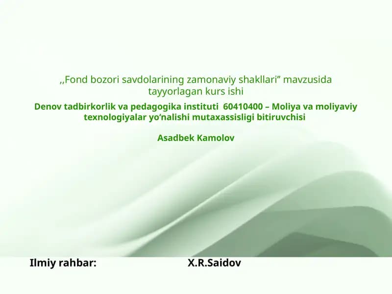 Fond bozori savdolarining zamonaviy shakllari