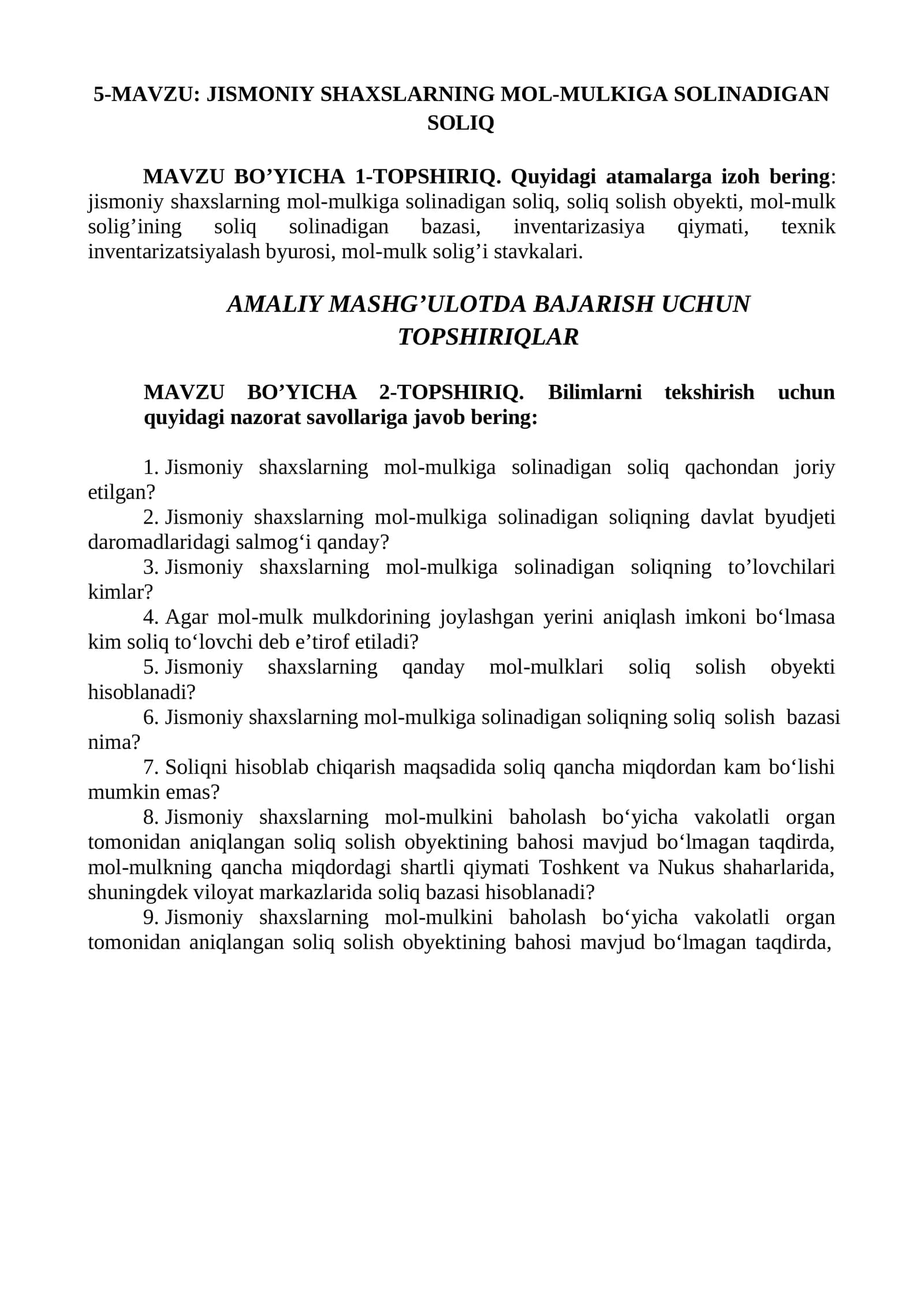 JISMONIY SHAXSLARNING MOL-MULKIGA SOLINADIGAN SOLIQ