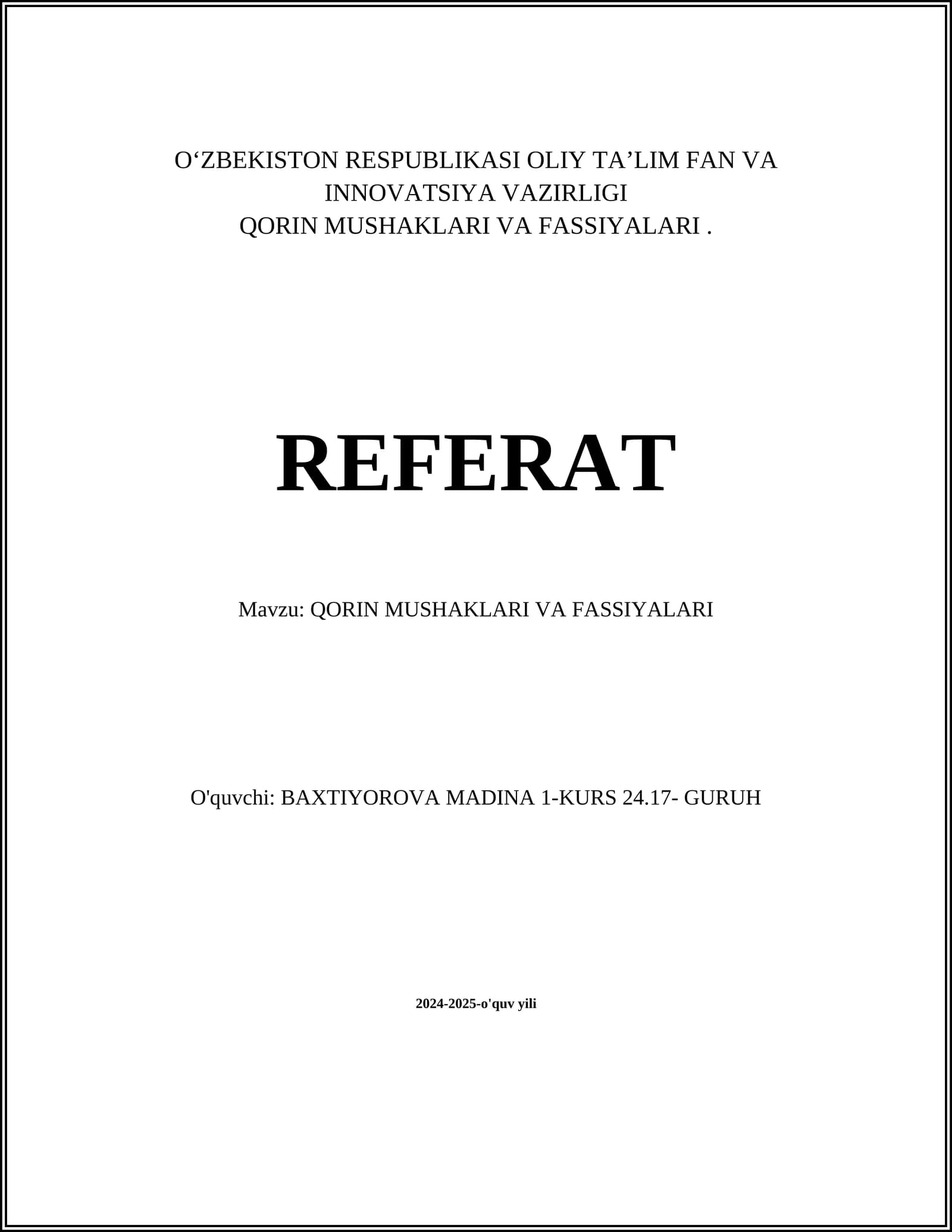 Qorin Mushaklari va Fassiyalari