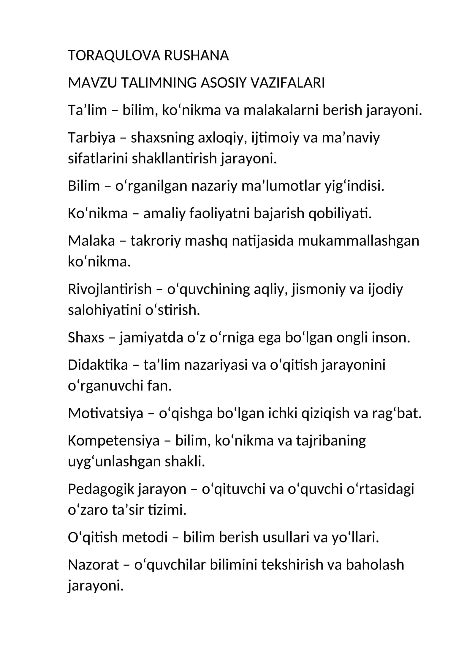 maktabgacha talim test