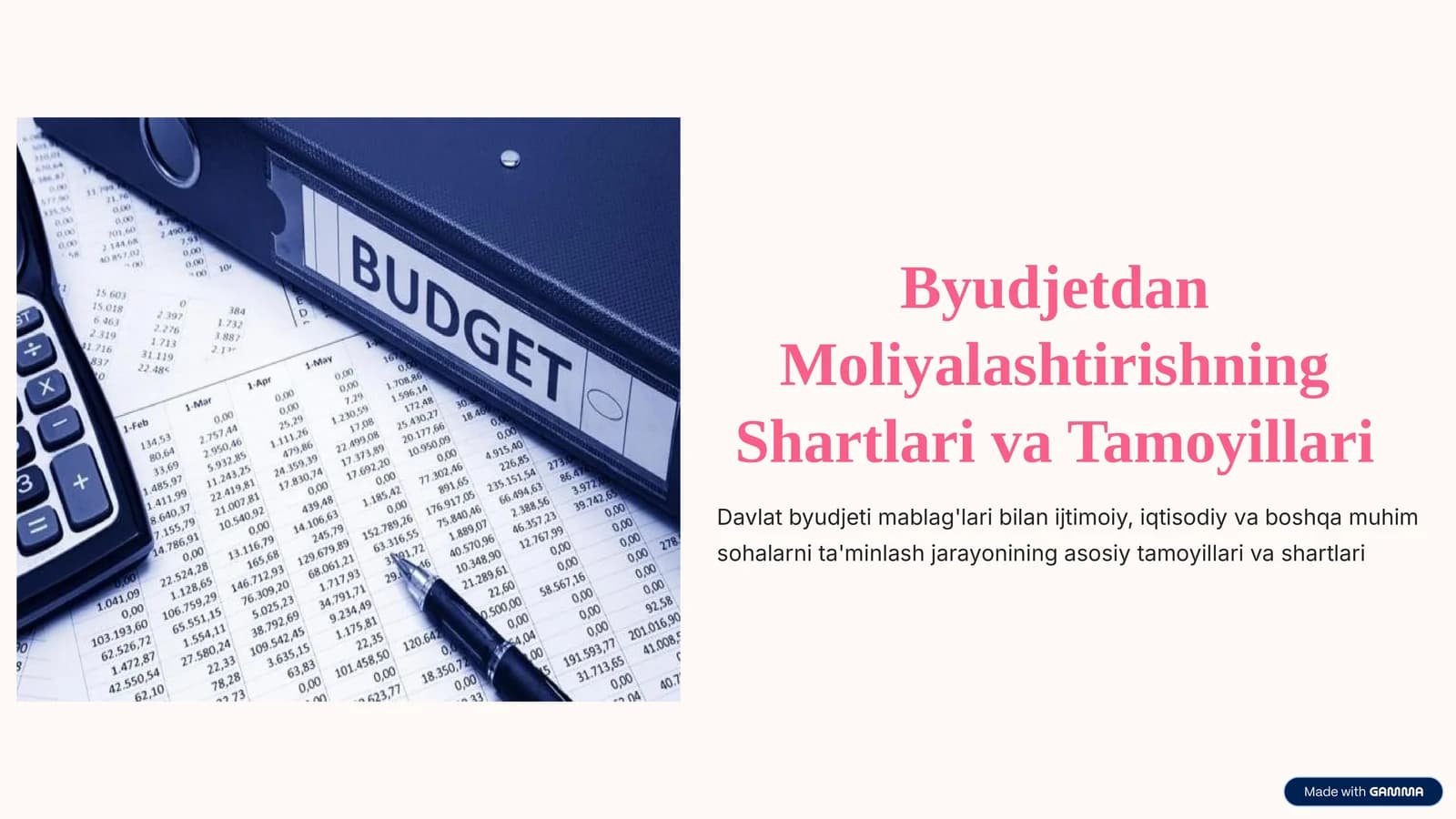 Byudjetdan moliyalashtirishning shartlari va tamoyillari.pptx