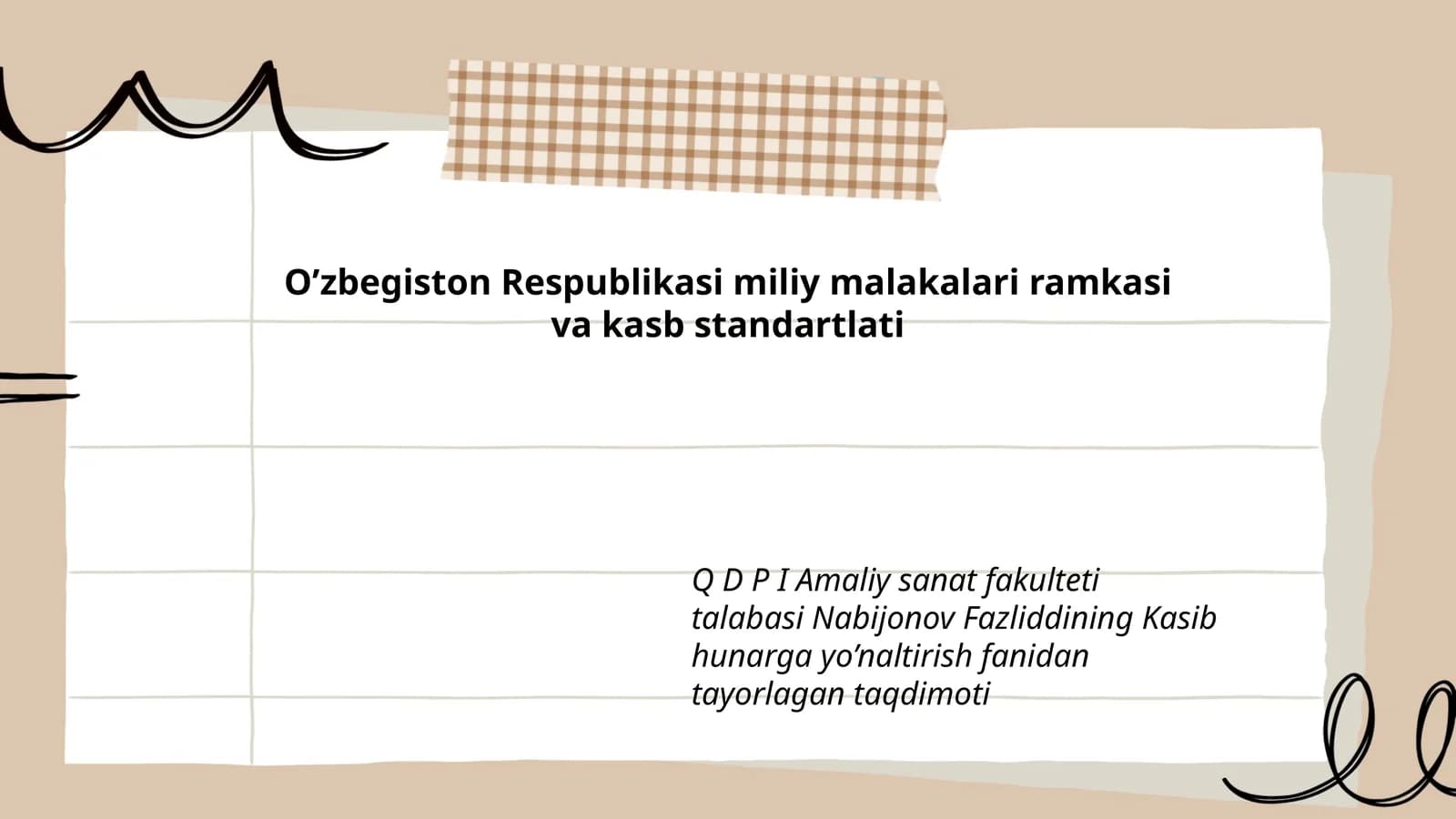 Kasib hunarga yo’naltirish fanidan taqdimot