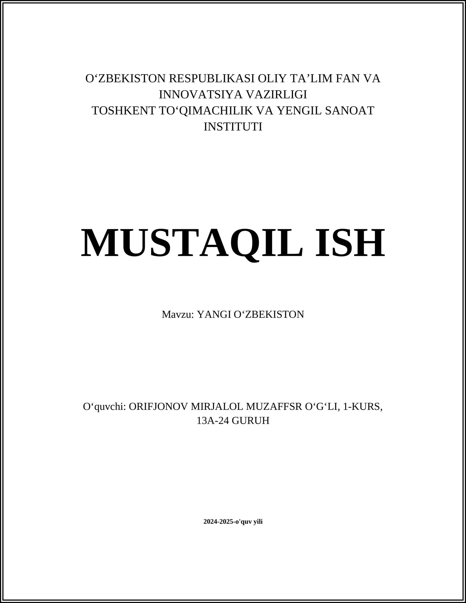 YANGI OʻZBEKISTON