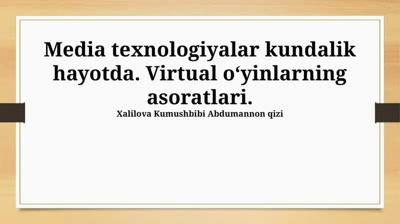 Virtual O'yinlarning Kelajagi