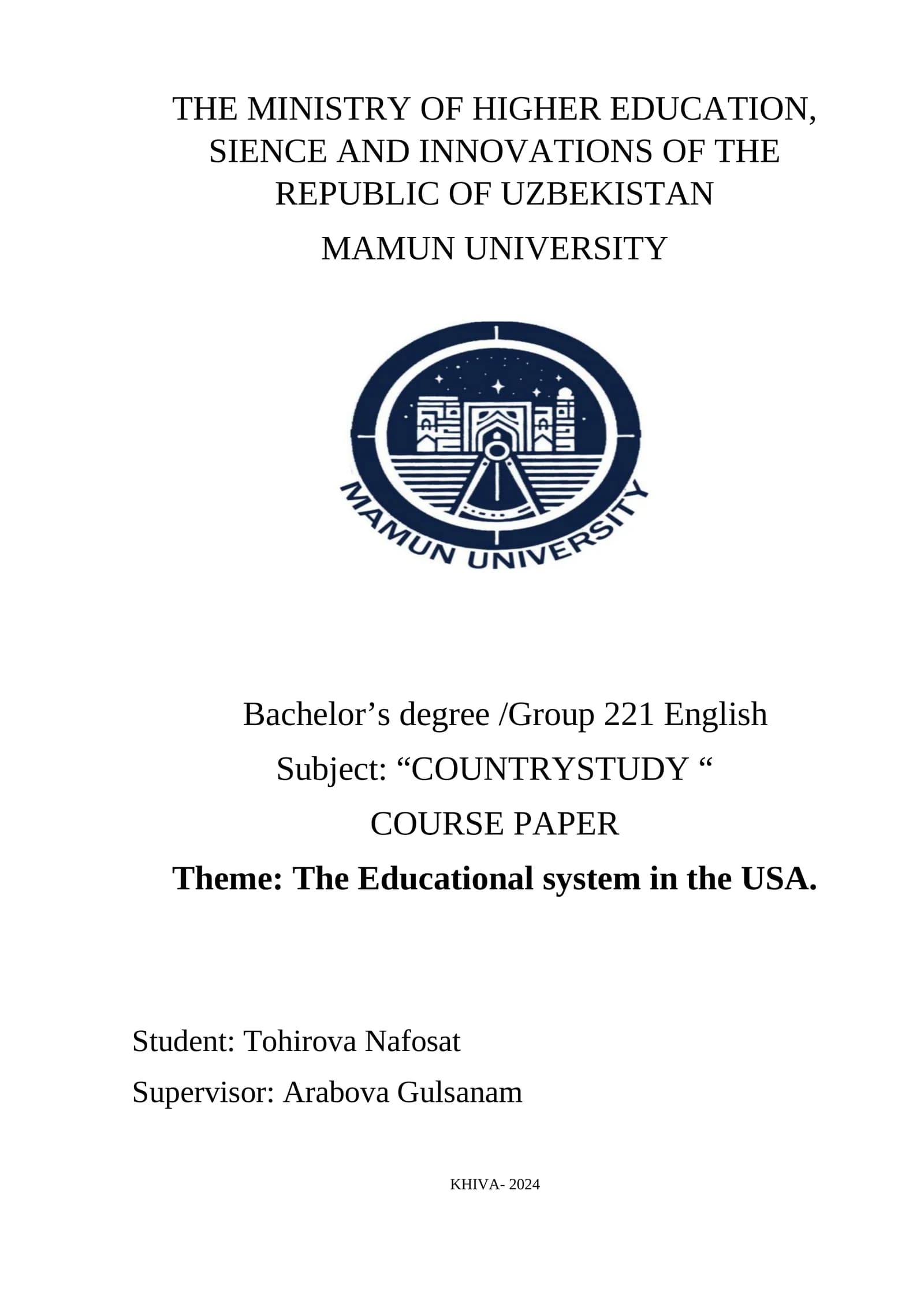 Educational System in the USA