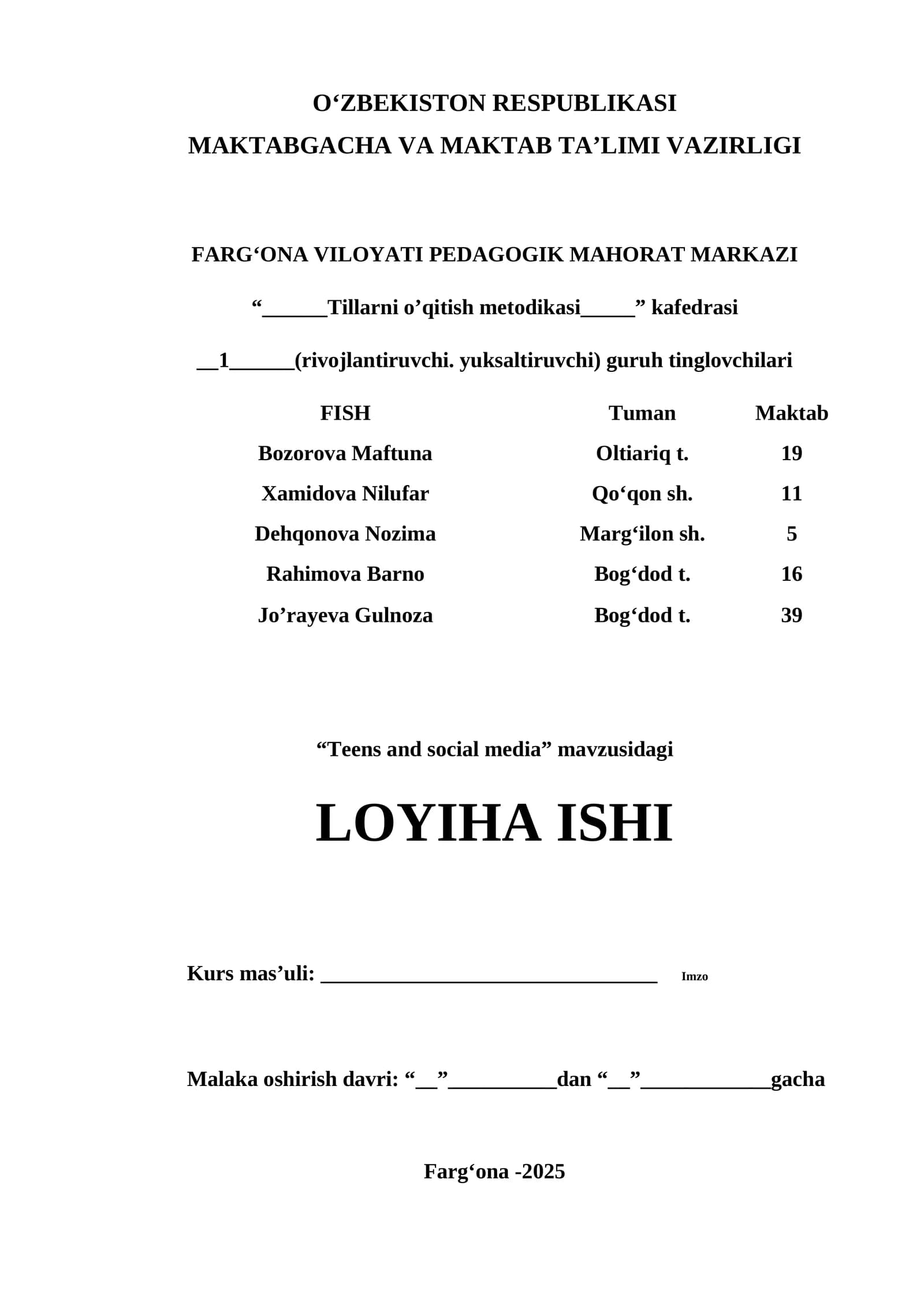 Teens and social media - Loyiha ISHI