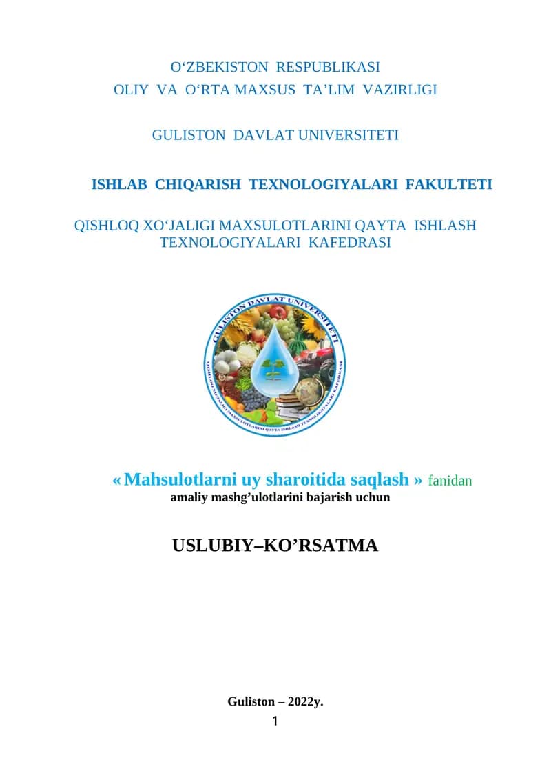 Mahsulotlarni uy sharoitida saqlash