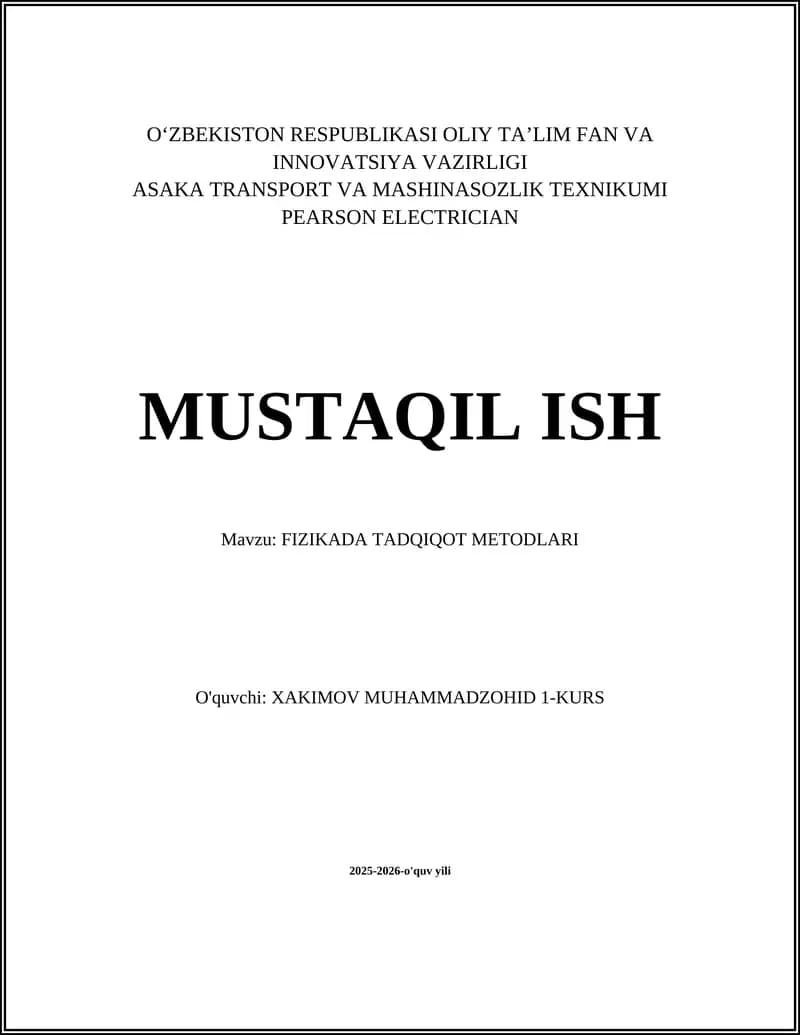 FIZIKADA TADQIQOT METODLARI