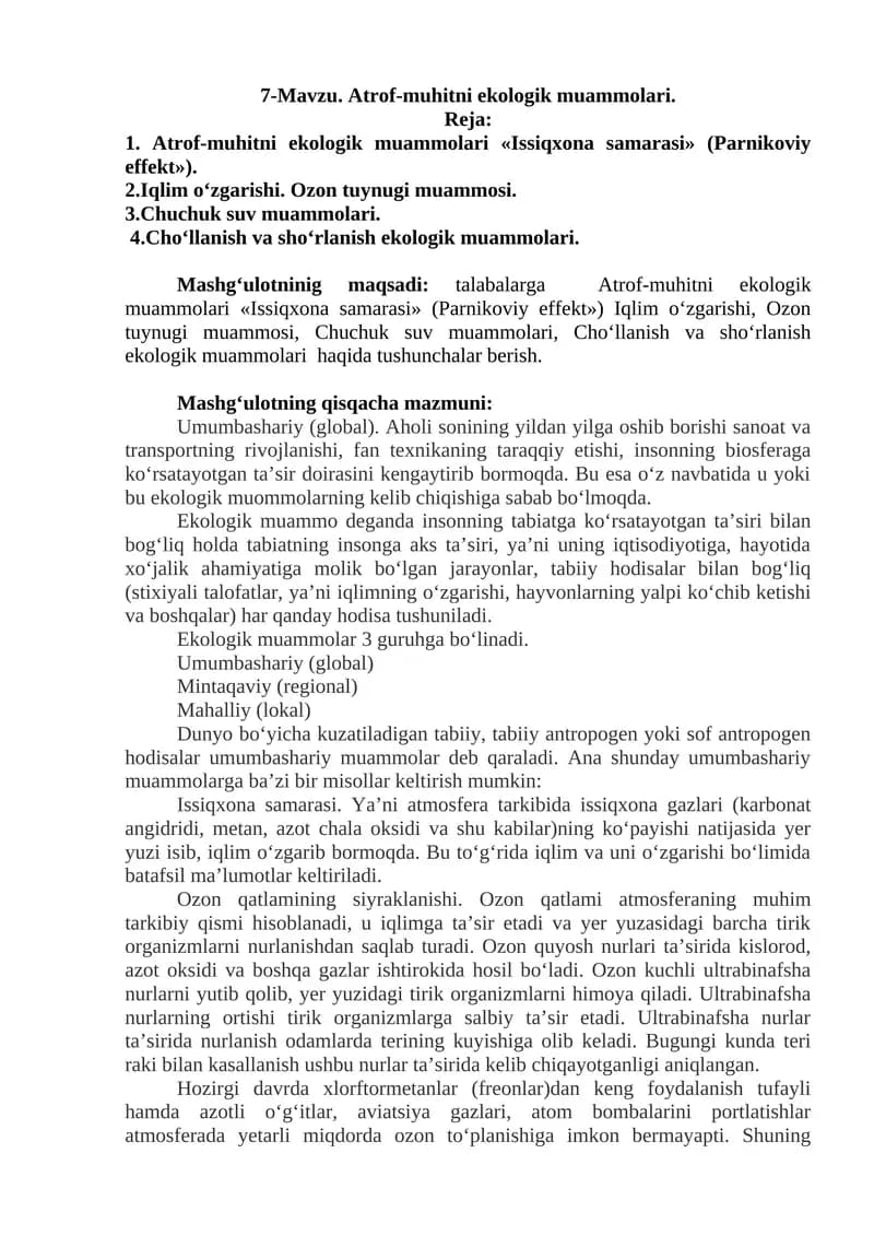 Atrof-muhitni ekologik muammolari