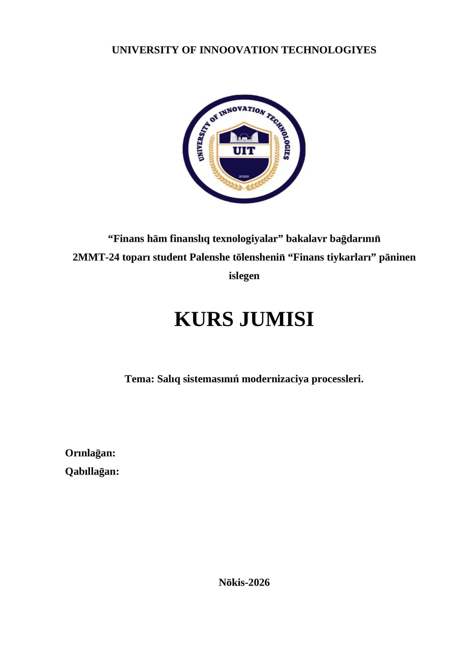 Salıq sistemasınıń modernizaciya processleri