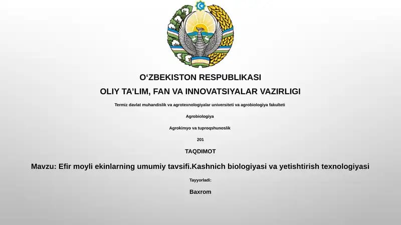 Efir moyli ekinlarning umumiy tavsifi