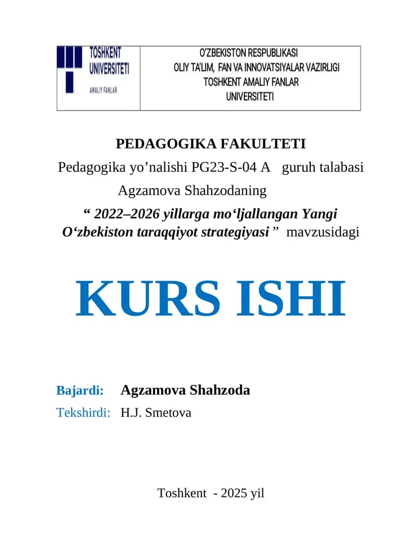 Yangi O‘zbekiston taraqqiyot strategiyasi