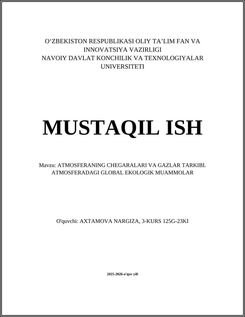 ATMOSFERANING CHEGARALARI VA GAZLAR TARKIBI