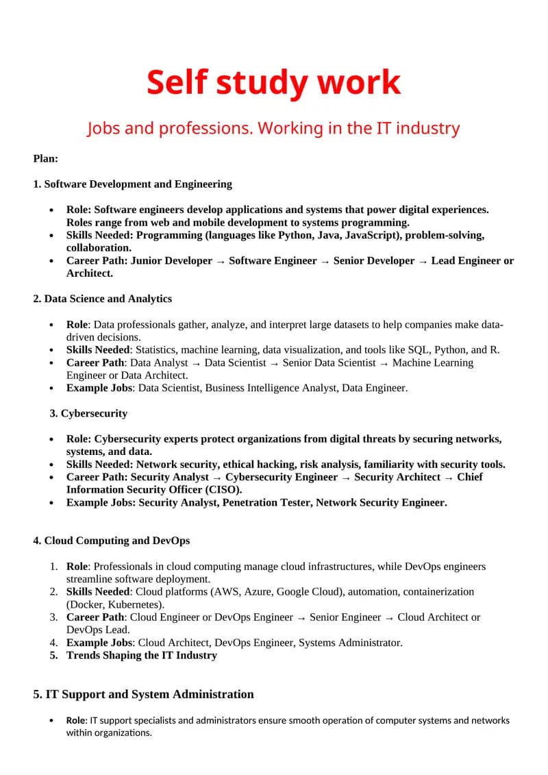 Jobs and professions. Working in the IT industry