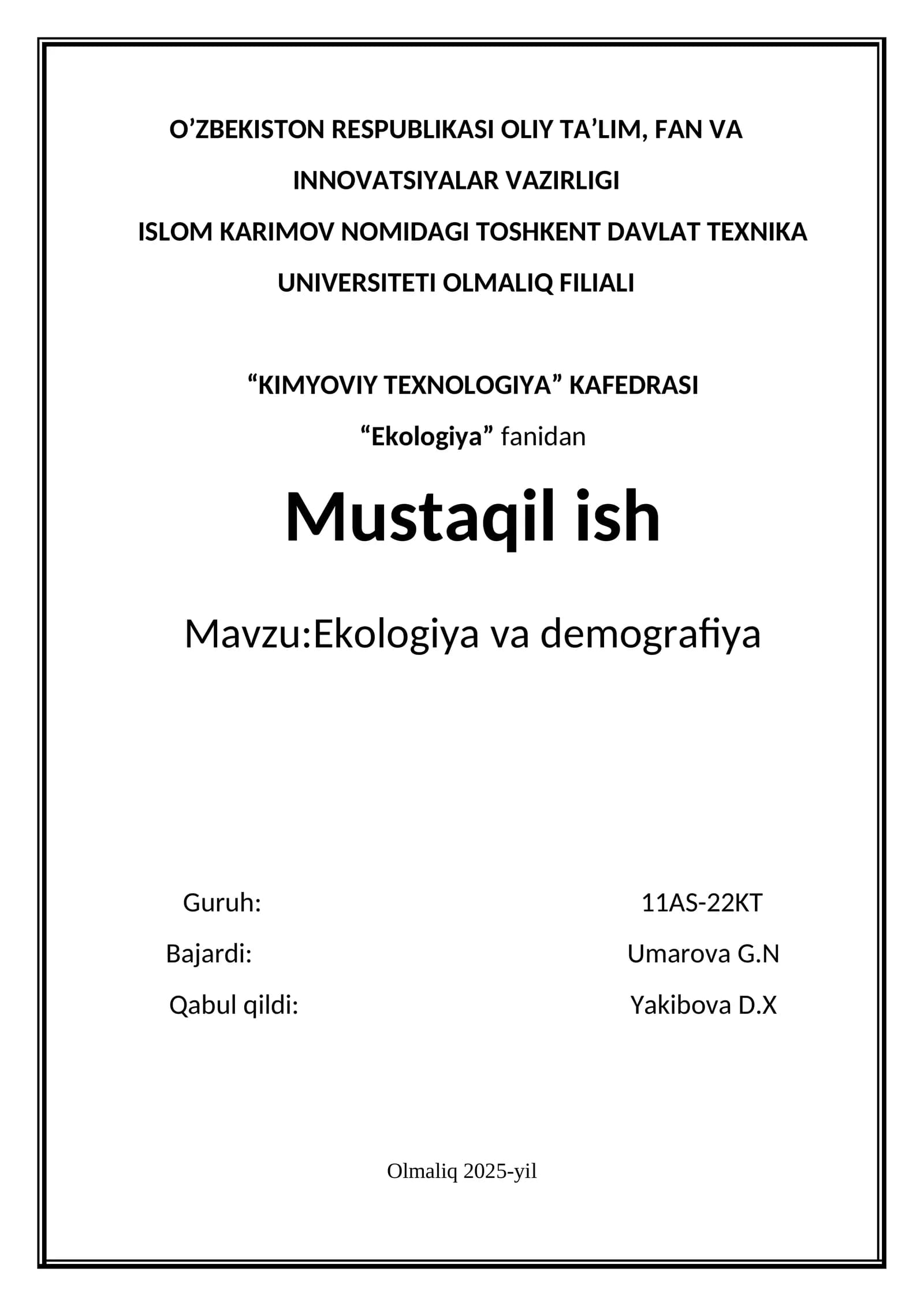 Ekologiya va Demografiya