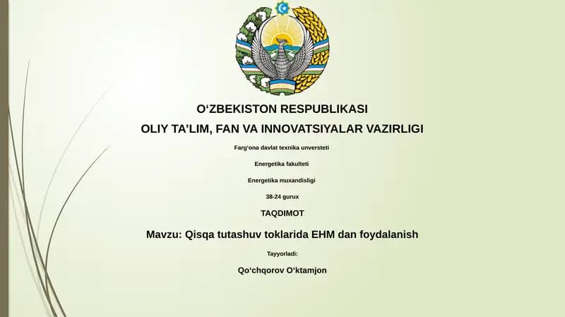 Qisqa tutashuv toklarida EHM dan foydalanish