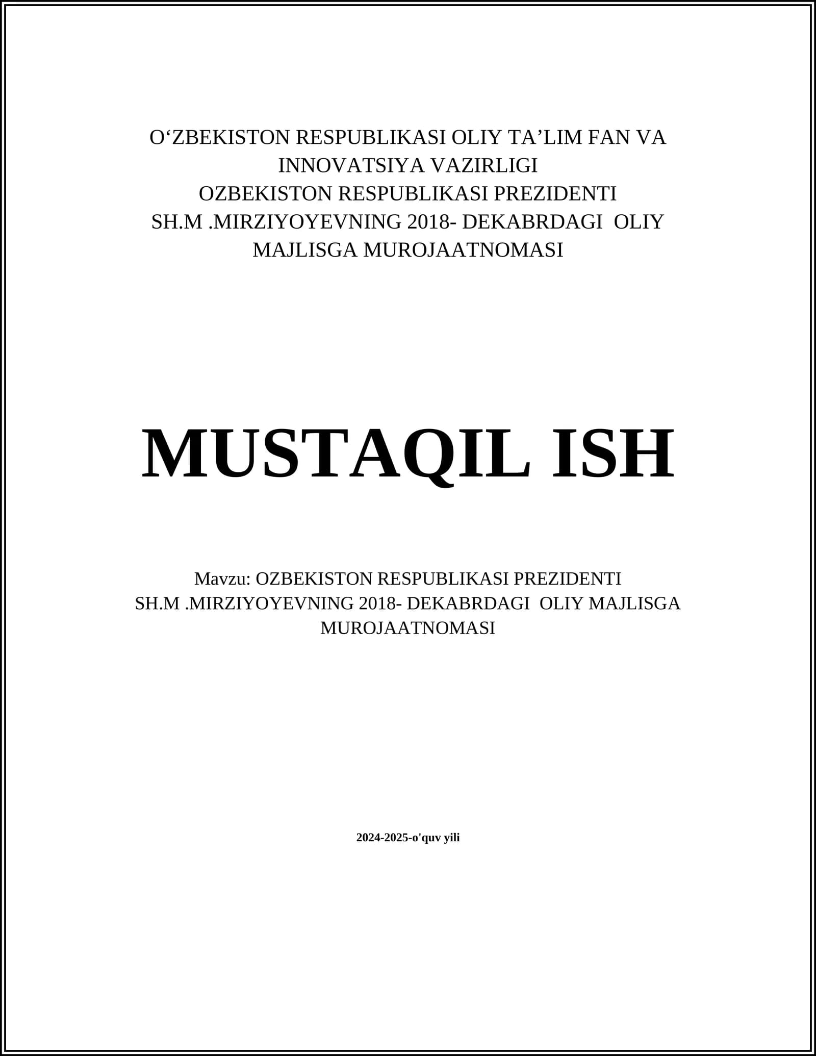 OLIY MAJLISGA MUROJAATNOMASI