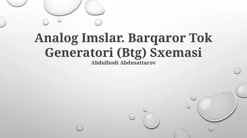 Analog Imslar. Barqaror Tok Generatori (Btg) Sxemasi