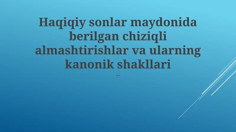 Chiziqli Algebra va undan tashqari qo'llanmalar