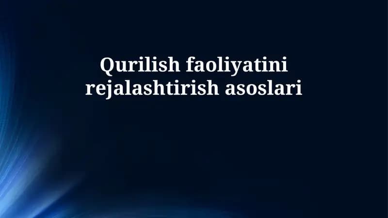 Loyiha Rejalashtirish Asoslari