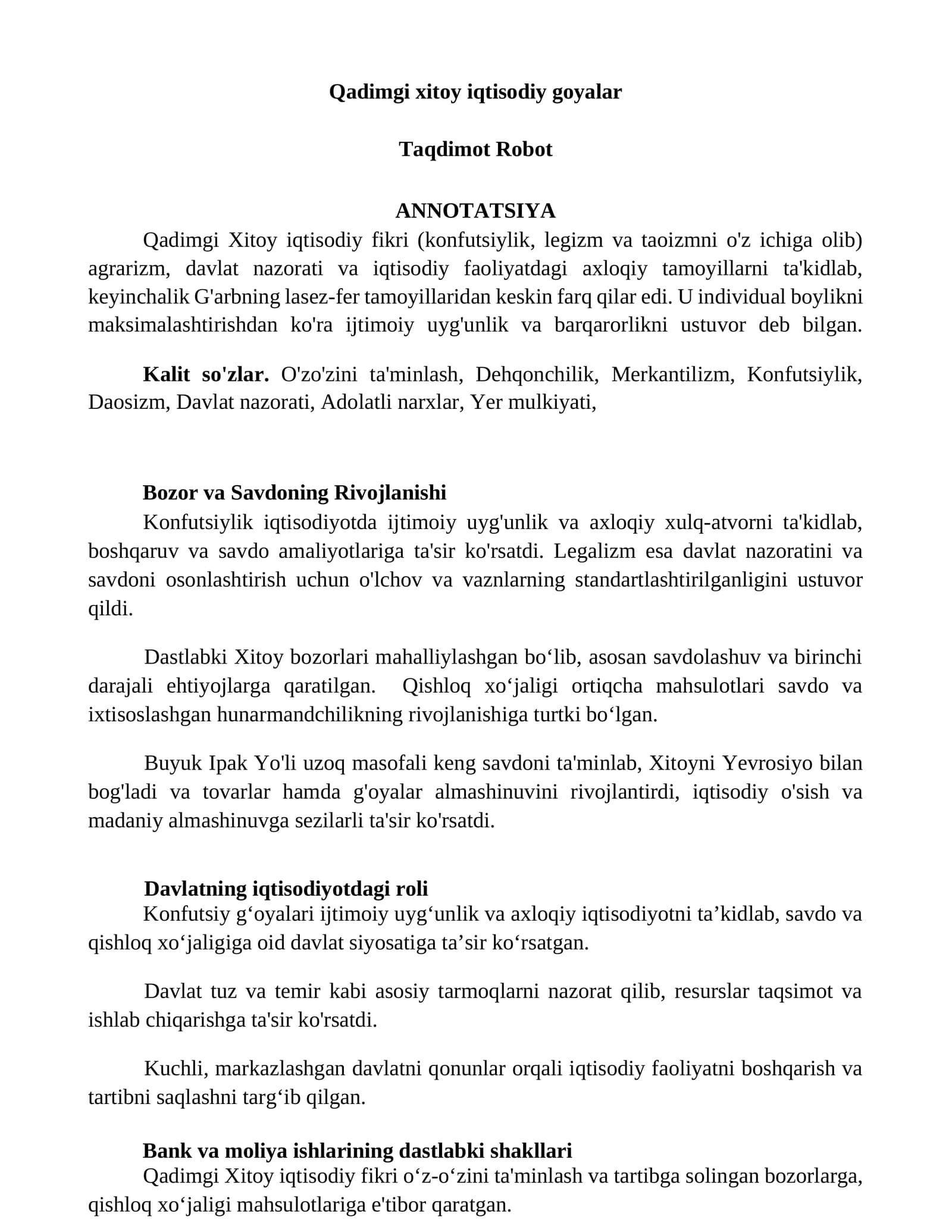 Qadimgi xitoy iqtisodiy goyalar