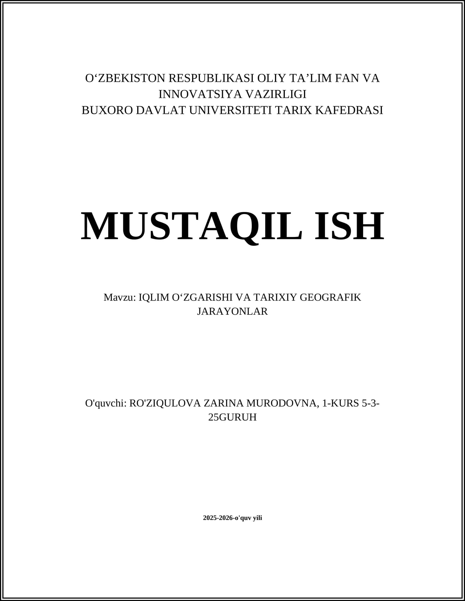 IQLIM OʻZGARISHI VA TARIXIY GEOGRAFIK JARAYONLAR