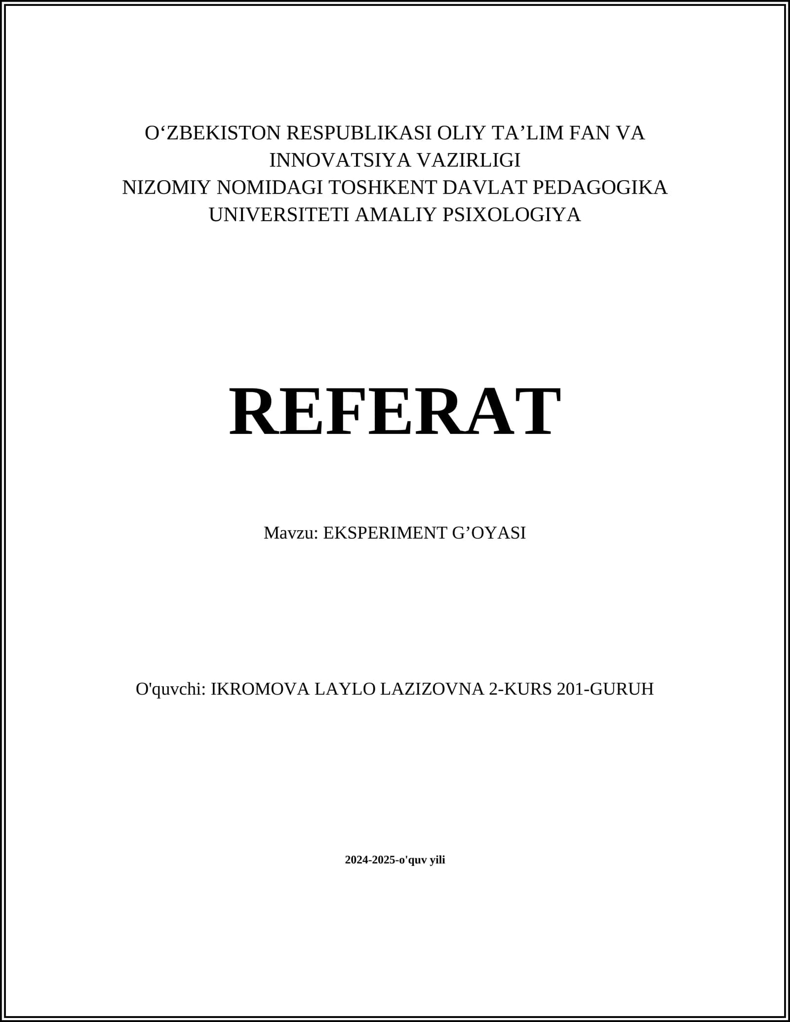 EKSPERIMENT G’OYASI