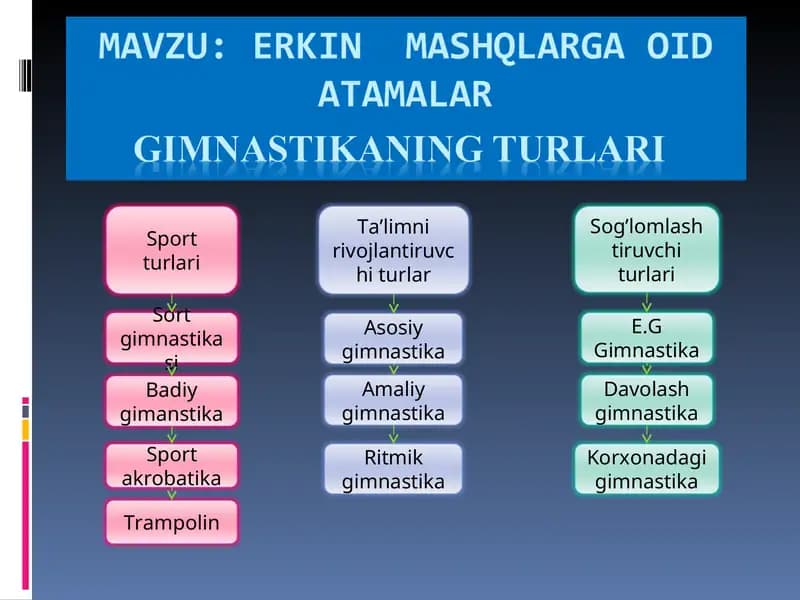 Erkin  mashqlarga oid atamalar