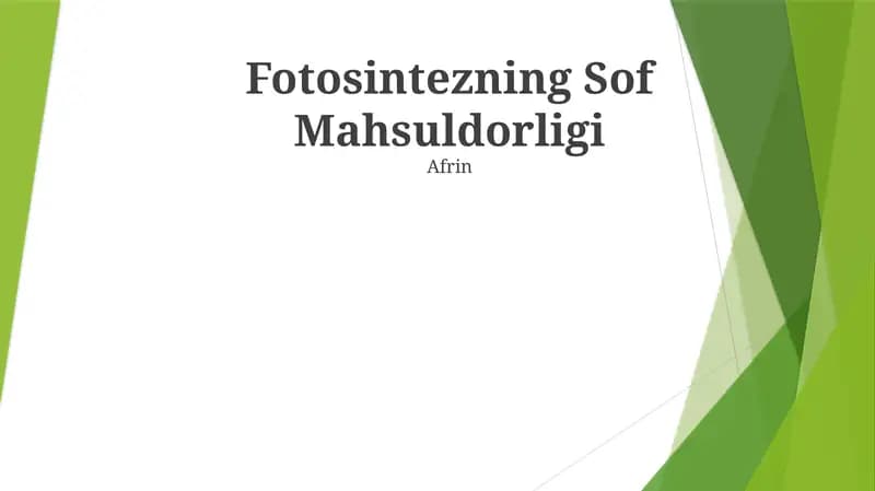 Fotosintezning Sof Mahsuldorligi