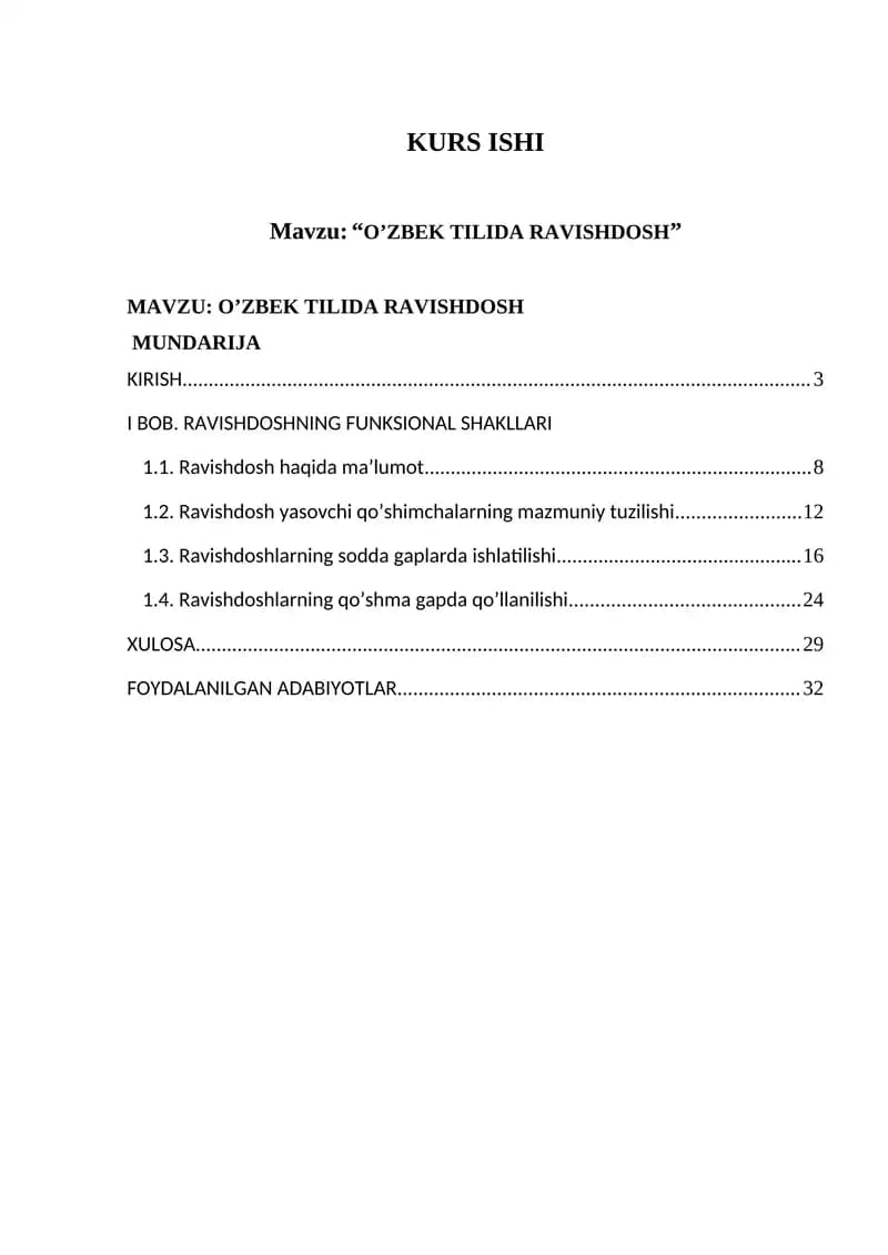 O’ZBEK TILIDA RAVISHDOSH